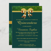 Classy Green und Gold Quinceanera Einladung (Vorne/Hinten)