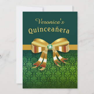 Classy Green und Gold Quinceanera Einladung