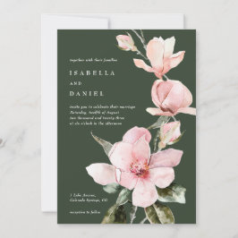 Classy Green Watercolor Magnolia Wedding Einladung