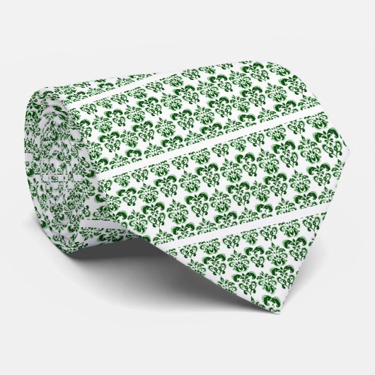 CLASSY GREEN WHITE DAMASK Floral Krawatte (Gerollt)
