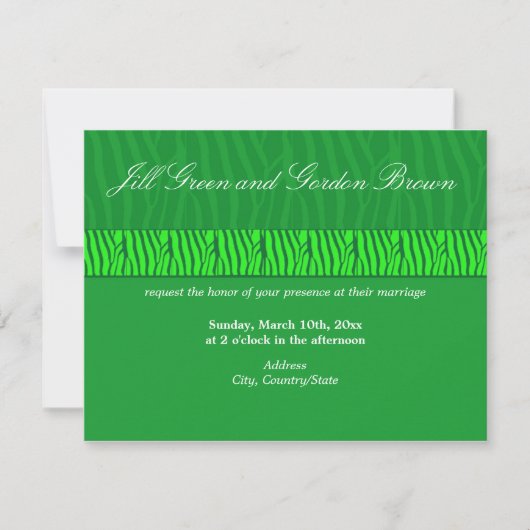 Classy Green Zebra Pattern Hochzeitseinladung Einladung (Vorderseite)