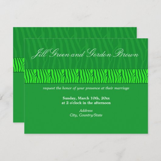 Classy Green Zebra Pattern Hochzeitseinladung Einladung (Vorne/Hinten)