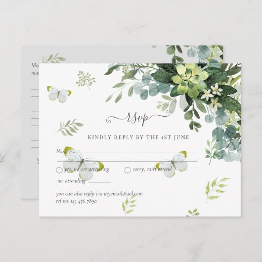 Classy Greenerage Foliage Wedding RSVP Postkarte (Vorne/Hinten)