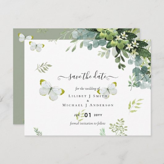 Classy Greenerenerity Foliage Wedding rettet die T Postkarte (Vorne/Hinten)