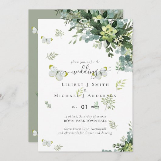 Classy Greenery Foliage Wedding Einladungen Budget (Vorne/Hinten)