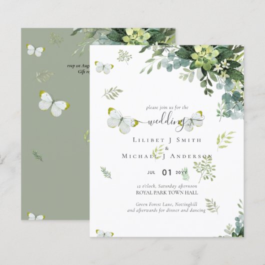 Classy Greenery Foliage Wedding Einladungen Budget (Vorne/Hinten)