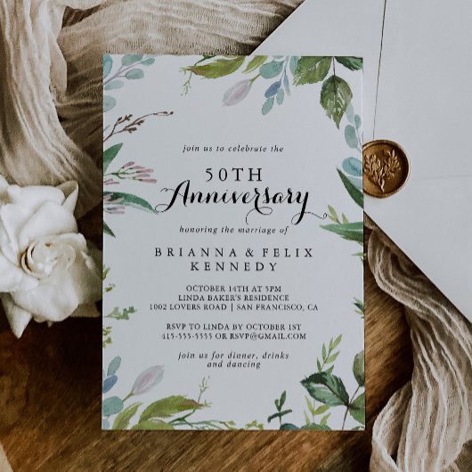 Classy Greenery Tropical 50. Hochzeitstag Einladung