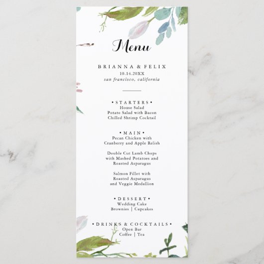Classy Greenery Tropical Modern Calligraphy Dinner Menükarte (Vorderseite)