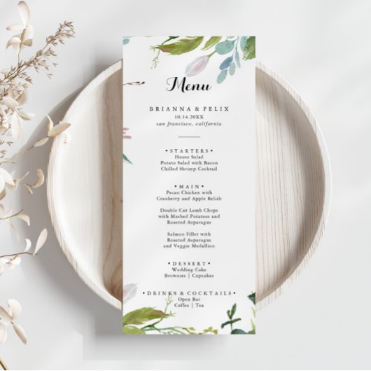 Classy Greenery Tropical Modern Calligraphy Dinner Menükarte
