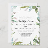 Classy Greenery Tropical Nuestra Boda Wedding Einladung (Vorderseite)