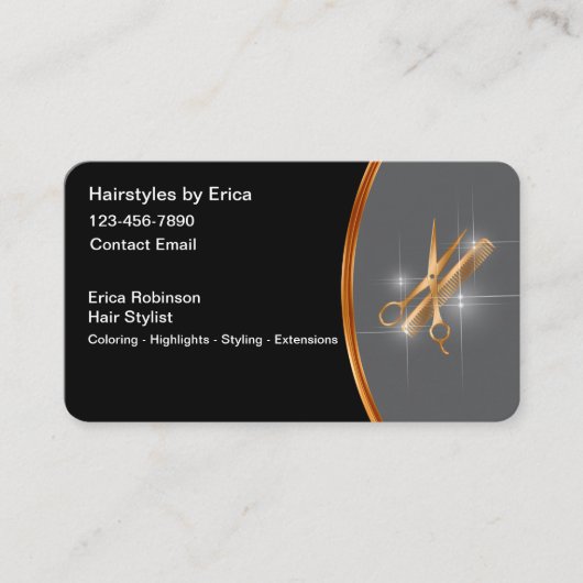 Classy Hairstylist Business Cards Glitzy Design Visitenkarte (Vorderseite)