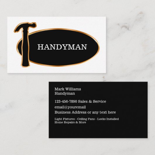 Classy Hammer Emblem Handyman Business Cards Visitenkarte (Vorne/Hinten)
