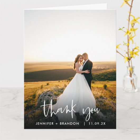 Classy Hand Written Vielen Dank | Hochzeitsstift F Karte (Gelbe Blume)