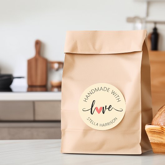 Classy Handmade With Love Personalized Runder Aufkleber