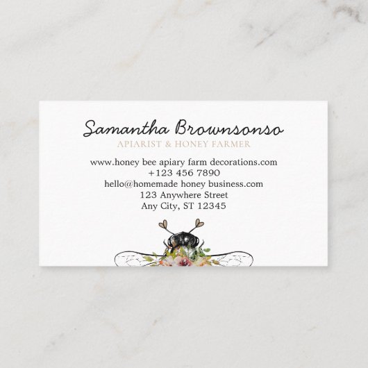 Classy Handzeichnungsherden Floral Honey Honey Bee Visitenkarte (Rückseite)