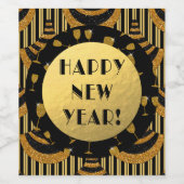 Classy Happy New Year! | Gold & Black Art Deco Weinetikett (Einzelnes Label)