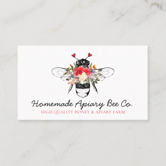 Classy Heart Floral Honey Bee Visitenkarte (Vorderseite)