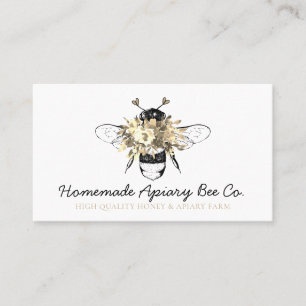 Classy Heart Gold Floral Honey Bee Visitenkarte