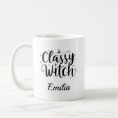 Classy Hexe Halloween Name Schwarze Typografie Kaffeetasse (Links)