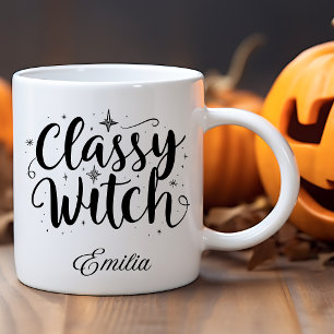 Classy Hexe Halloween Name Schwarze Typografie Kaffeetasse