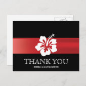 Classy Hibiskus Red Ribbon Wedding Vielen Dank Postkarte (Vorne/Hinten)
