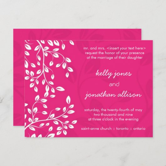 Classy Hot Pink Hochzeit Einladung (Vorne/Hinten)