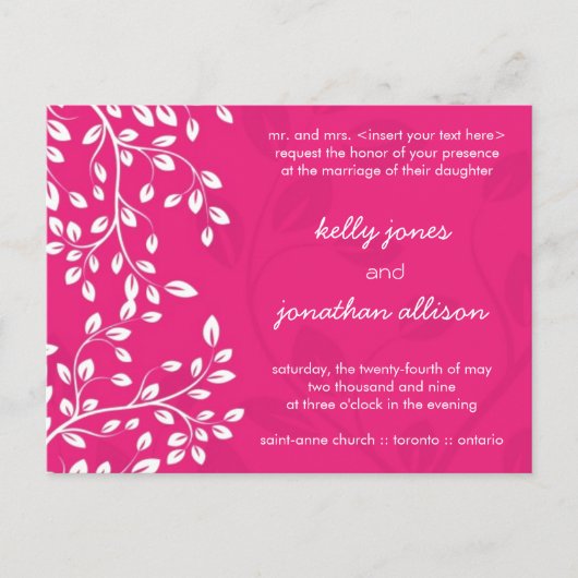 Classy Hot Pink Hochzeit Einladung (Vorderseite)