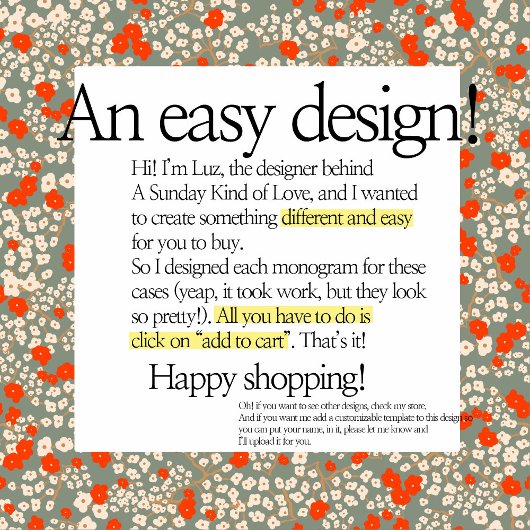 Classy Hübsch MONOGRAM A BEIGE FLORAL Case Mate