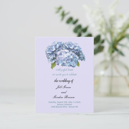 Classy Hydrangea Wedding Einladung (Stehend Vorderseite)