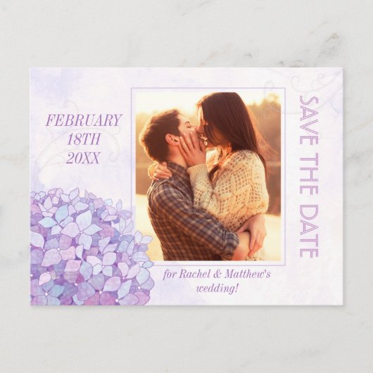 Classy Hydrangea Wedding Foto Save the Date Ankündigungspostkarte (Vorderseite)