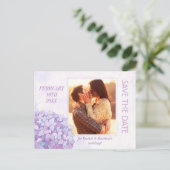 Classy Hydrangea Wedding Foto Save the Date Ankündigungspostkarte (Stehend Vorderseite)