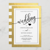 Classy Imitate Gold Foil Black & White Heart Weddi Einladung (Vorne/Hinten)
