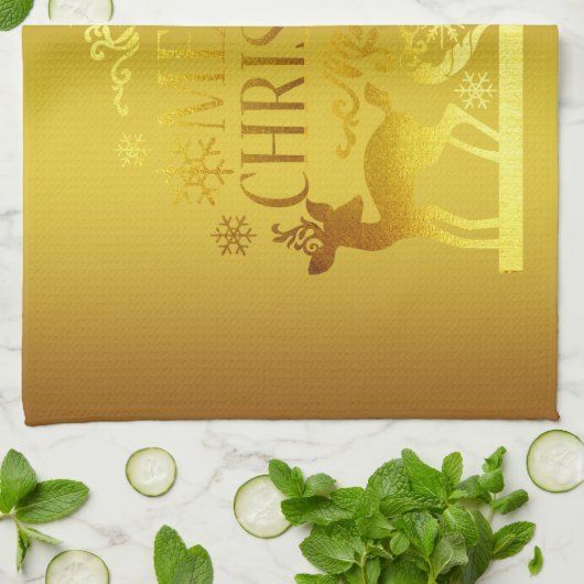 Classy Imitate Gold Frohe Weihnachtsküche Handtuch (Gefaltet)