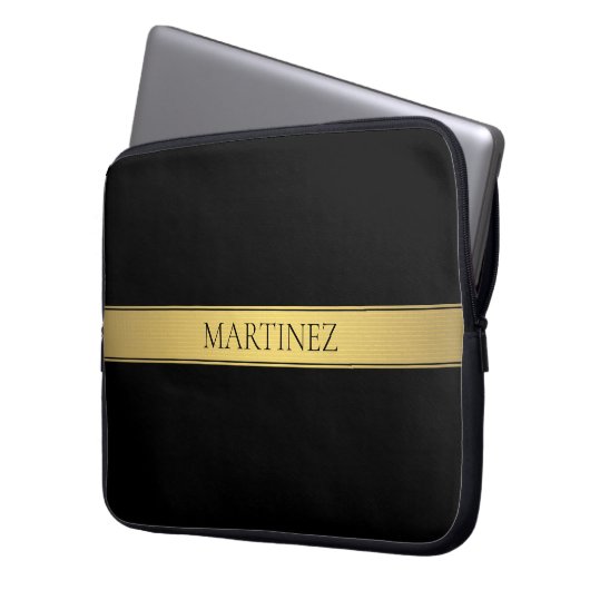 Classy Imitate Gold Streifen & Black Background od Laptopschutzhülle (Vorderseite Links)