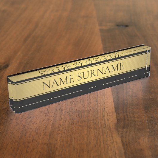 Classy Imitate Gold Streifen & Black Background od Namensplakette (Seite)