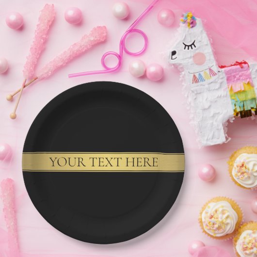 Classy Imitate Gold Streifen & Black Background od Pappteller (Party)