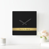 Classy Imitate Gold Streifen & Black Background od Quadratische Wanduhr (Zuhause)