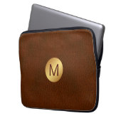 Classy Imitats Brown Leather & Gold Erstname Laptopschutzhülle (Vorderseite Links)