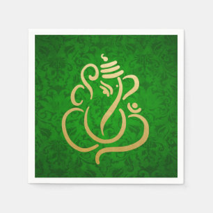 Classy Imitats Gold Foil Ganesha Indian Green Dama Serviette