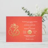 Classy Imitats Gold Foil Ganesha Indian Red Damask Einladung (Stehend Vorderseite)