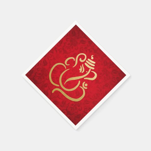 Classy Imitats Gold Foil Ganesha Indian Red Damask Serviette (Ecke)