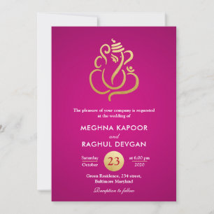Classy Imitats Goldene Foil Ganesha/Indische Rosa  Einladung