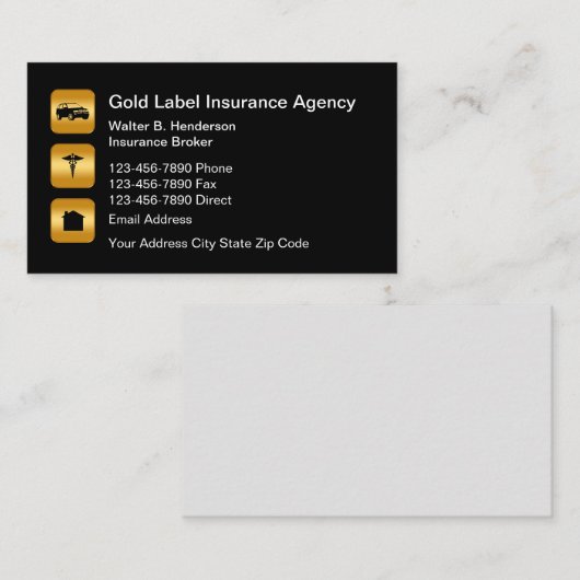 Classy Insurance Agent Gold Tone Design Visitenkarte (Vorne/Hinten)