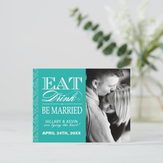 Classy Jade Damask Save the Date Ankündigungspostkarte (Stehend Vorderseite)