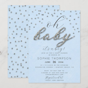Classy Jewel Blue Sparkle Glitzer Boy Baby Dusche Einladung