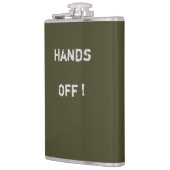 Classy Khaki Flask "Hands Off" Text> Hip Flask Flachmann (Links)