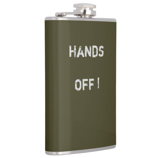 Classy Khaki Flask "Hands Off" Text> Hip Flask Flachmann (Rechts)