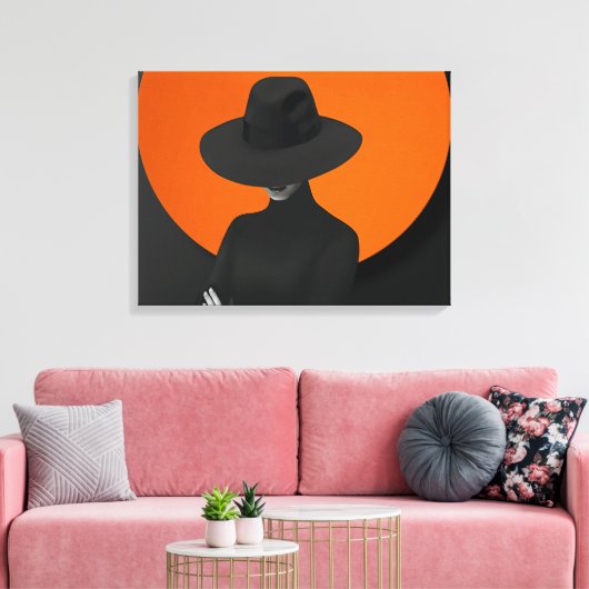 Classy Lady Hat Black & Orange Design Leinwanddruck (Insitu (Wohnzimmer))