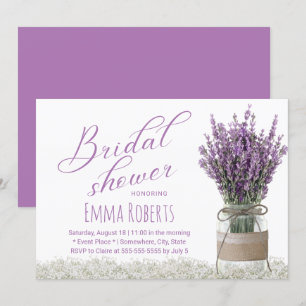 Classy Lavender Blume Mason Jar Brautparty Einladung