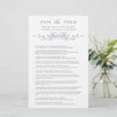 Classy Lavender Floral 'Pass the Poem' Game  (Stehend Vorderseite)